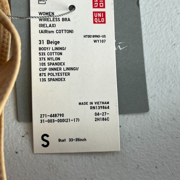 1 Uniqlo Womens Wireless Relax Bra Bust 33-35" & Sports Bra Small Beige - Picture 4 of 6